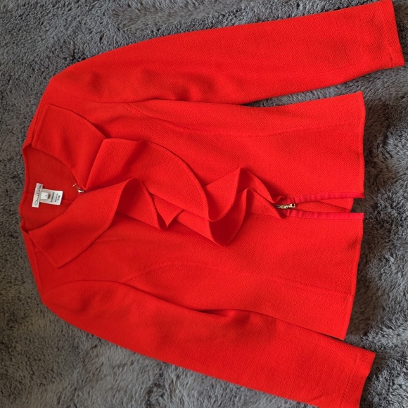 Stunning Oscar de la Renta Red Long-Sleeve Jacket  two-way zip front Blazer SZ 4 - Picture 3 of 13